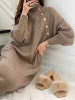 ⁦فستان نسائي طويل الأكمام بياقة عالية مع حزام الخصر⁩ - الصورة ⁦4⁩