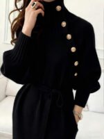 ⁦فستان نسائي طويل الأكمام بياقة عالية مع حزام الخصر⁩ - الصورة ⁦12⁩