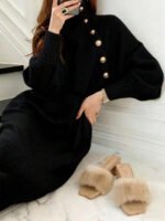 ⁦فستان نسائي طويل الأكمام بياقة عالية مع حزام الخصر⁩ - الصورة ⁦13⁩