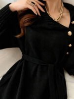 ⁦فستان نسائي طويل الأكمام بياقة عالية مع حزام الخصر⁩ - الصورة ⁦14⁩