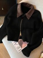 جاكت ذو ياقة جلد