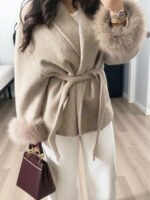 ⁦معطف طويل الأكمام بفرو صطناعي⁩ - الصورة ⁦2⁩