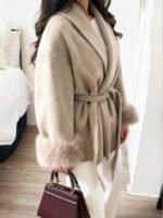 ⁦معطف طويل الأكمام بفرو صطناعي⁩ - الصورة ⁦3⁩