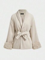 ⁦معطف طويل الأكمام بفرو صطناعي⁩ - الصورة ⁦8⁩