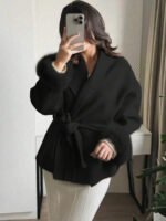 ⁦معطف طويل الأكمام بفرو صطناعي⁩ - الصورة ⁦12⁩