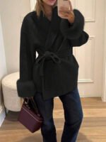 ⁦معطف طويل الأكمام بفرو صطناعي⁩ - الصورة ⁦13⁩