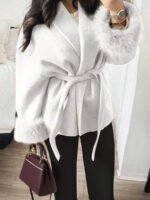 ⁦معطف طويل الأكمام بفرو صطناعي⁩ - الصورة ⁦18⁩