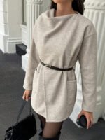 ⁦معطف صوفي بسيط مع ياقة وجيوب⁩ - الصورة ⁦6⁩