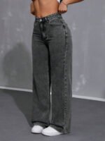 ⁦بنطلون جينز فضفاض بقصة رجلين واسعة⁩ - الصورة ⁦14⁩