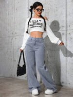 ⁦بنطلون جينز فضفاض بقصة رجلين واسعة⁩ - الصورة ⁦21⁩