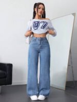 ⁦بنطلون جينز فضفاض بقصة رجلين واسعة⁩ - الصورة ⁦32⁩