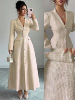 فستان طويل رسمي بياقة وأكمام طويلة