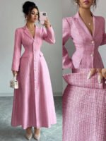 ⁦فستان طويل رسمي بياقة وأكمام طويلة⁩ - الصورة ⁦2⁩