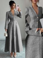 ⁦فستان طويل رسمي بياقة وأكمام طويلة⁩ - الصورة ⁦9⁩