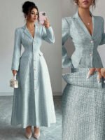 ⁦فستان طويل رسمي بياقة وأكمام طويلة⁩ - الصورة ⁦17⁩