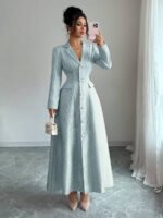 ⁦فستان طويل رسمي بياقة وأكمام طويلة⁩ - الصورة ⁦23⁩