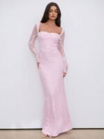 ⁦فستان سهرة طويل دانتيل بأكمام طويلة ورقبة مربعة⁩ - الصورة ⁦20⁩