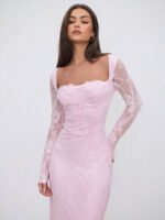 ⁦فستان سهرة طويل دانتيل بأكمام طويلة ورقبة مربعة⁩ - الصورة ⁦22⁩