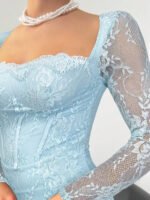 ⁦فستان سهرة طويل دانتيل بأكمام طويلة ورقبة مربعة⁩ - الصورة ⁦30⁩