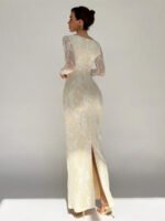 ⁦فستان سهرة طويل دانتيل بأكمام طويلة ورقبة مربعة⁩ - الصورة ⁦32⁩