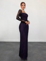 ⁦فستان سهرة طويل دانتيل بأكمام طويلة ورقبة مربعة⁩ - الصورة ⁦41⁩