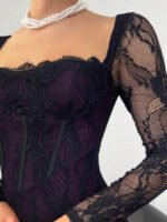 ⁦فستان سهرة طويل دانتيل بأكمام طويلة ورقبة مربعة⁩ - الصورة ⁦42⁩