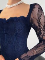 ⁦فستان سهرة طويل دانتيل بأكمام طويلة ورقبة مربعة⁩ - الصورة ⁦46⁩