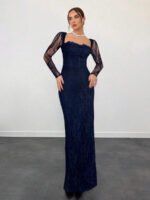 ⁦فستان سهرة طويل دانتيل بأكمام طويلة ورقبة مربعة⁩ - الصورة ⁦48⁩