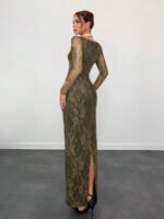 ⁦فستان سهرة طويل دانتيل بأكمام طويلة ورقبة مربعة⁩ - الصورة ⁦56⁩