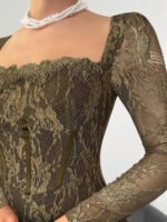 ⁦فستان سهرة طويل دانتيل بأكمام طويلة ورقبة مربعة⁩ - الصورة ⁦60⁩