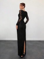 ⁦فستان سهرة طويل دانتيل بأكمام طويلة ورقبة مربعة⁩ - الصورة ⁦62⁩