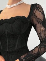 ⁦فستان سهرة طويل دانتيل بأكمام طويلة ورقبة مربعة⁩ - الصورة ⁦66⁩