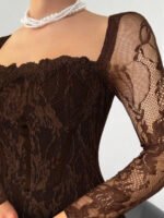 ⁦فستان سهرة طويل دانتيل بأكمام طويلة ورقبة مربعة⁩ - الصورة ⁦72⁩