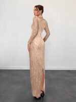 ⁦فستان سهرة طويل دانتيل بأكمام طويلة ورقبة مربعة⁩ - الصورة ⁦74⁩