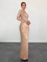 ⁦فستان سهرة طويل دانتيل بأكمام طويلة ورقبة مربعة⁩ - الصورة ⁦77⁩