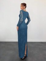 ⁦فستان سهرة طويل دانتيل بأكمام طويلة ورقبة مربعة⁩ - الصورة ⁦80⁩