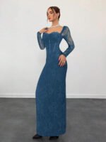 ⁦فستان سهرة طويل دانتيل بأكمام طويلة ورقبة مربعة⁩ - الصورة ⁦82⁩