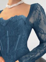 ⁦فستان سهرة طويل دانتيل بأكمام طويلة ورقبة مربعة⁩ - الصورة ⁦84⁩