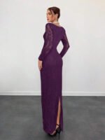 ⁦فستان سهرة طويل دانتيل بأكمام طويلة ورقبة مربعة⁩ - الصورة ⁦86⁩