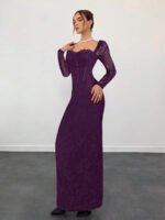 ⁦فستان سهرة طويل دانتيل بأكمام طويلة ورقبة مربعة⁩ - الصورة ⁦88⁩