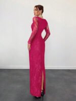 ⁦فستان سهرة طويل دانتيل بأكمام طويلة ورقبة مربعة⁩ - الصورة ⁦104⁩