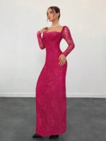 ⁦فستان سهرة طويل دانتيل بأكمام طويلة ورقبة مربعة⁩ - الصورة ⁦105⁩