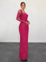 ⁦فستان سهرة طويل دانتيل بأكمام طويلة ورقبة مربعة⁩ - الصورة ⁦106⁩