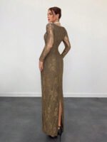 ⁦فستان سهرة طويل دانتيل بأكمام طويلة ورقبة مربعة⁩ - الصورة ⁦109⁩