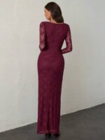 ⁦فستان سهرة طويل دانتيل بأكمام طويلة ورقبة مربعة⁩ - الصورة ⁦115⁩