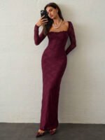 ⁦فستان سهرة طويل دانتيل بأكمام طويلة ورقبة مربعة⁩ - الصورة ⁦116⁩