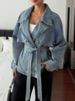 جاكيت جينز قصير كاجوال مزين بحزام