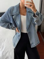 ⁦جاكيت جينز قصير كاجوال مزين بحزام⁩ - الصورة ⁦5⁩