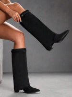 ⁦بوت طويلة بكعب سميك من الجلد المدبوغ⁩ - الصورة ⁦3⁩