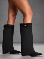 ⁦بوت طويلة بكعب سميك من الجلد المدبوغ⁩ - الصورة ⁦4⁩